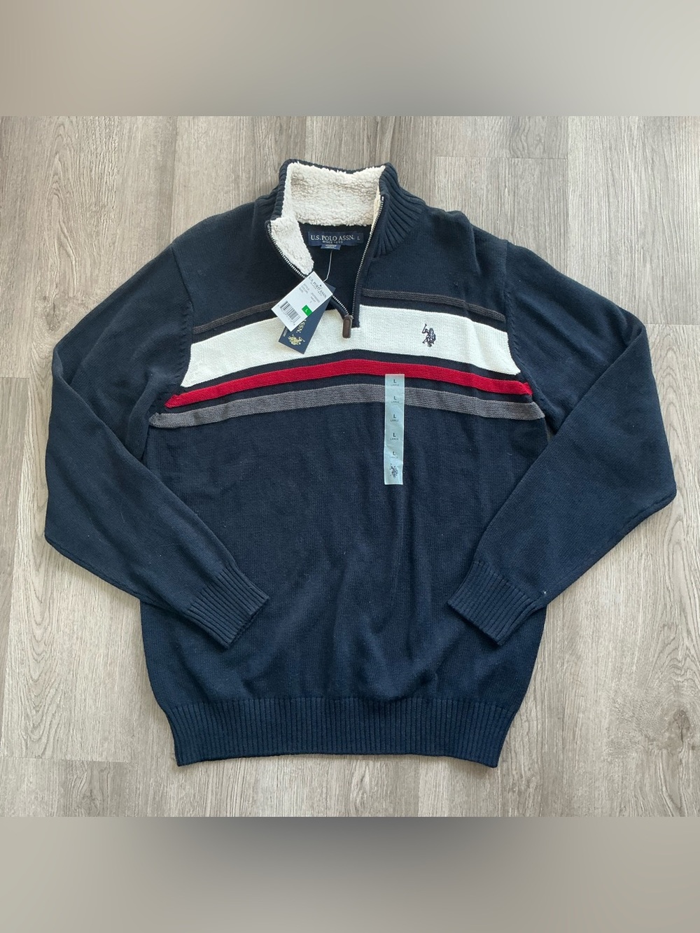 NWT U.S. Polo Assn. Soft Chest Stripe Quarter-Zip Sweater (Size L)